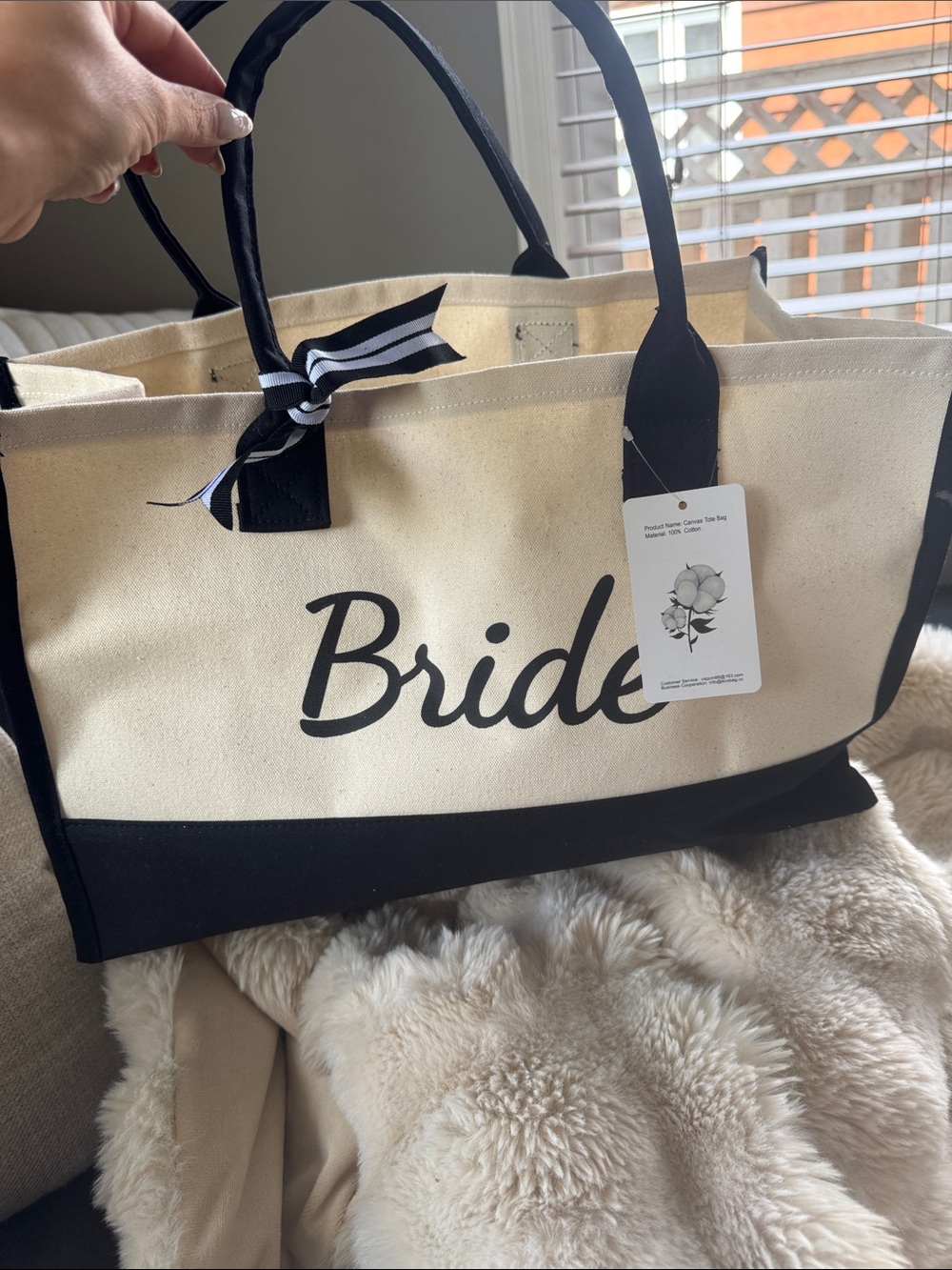 Bride Canvas Tote Bag with Black Trim